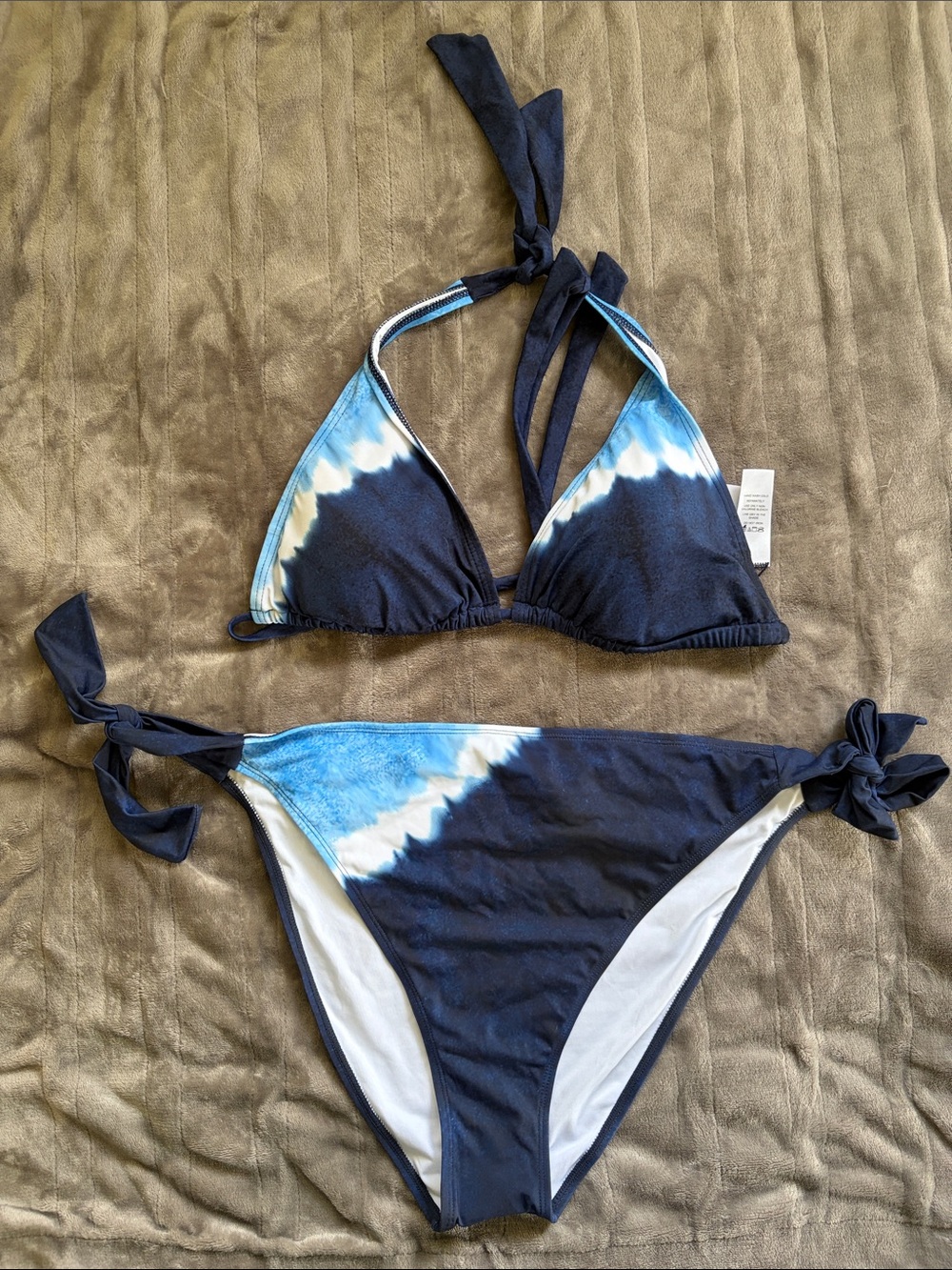 Swimsuits For AllNavy & Light Blue Tie-Dye Triangle Bikini Size 18